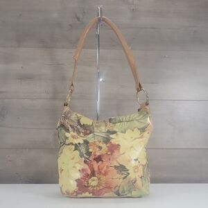 Maurizio Taiuti Floral Print Yellow Leather Shoulder Bag